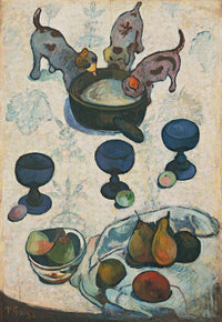 Still Life with Three Puppies art print by Paul Gauguin, showcasing adorable puppies in a vibrant still life.