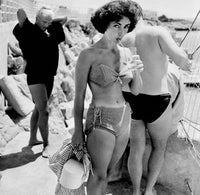 Elizabeth Taylor beach photo print with drink, classic Hollywood
