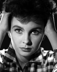 Jean Simmons portrait in checkered long sleeve collar shirt photo print.