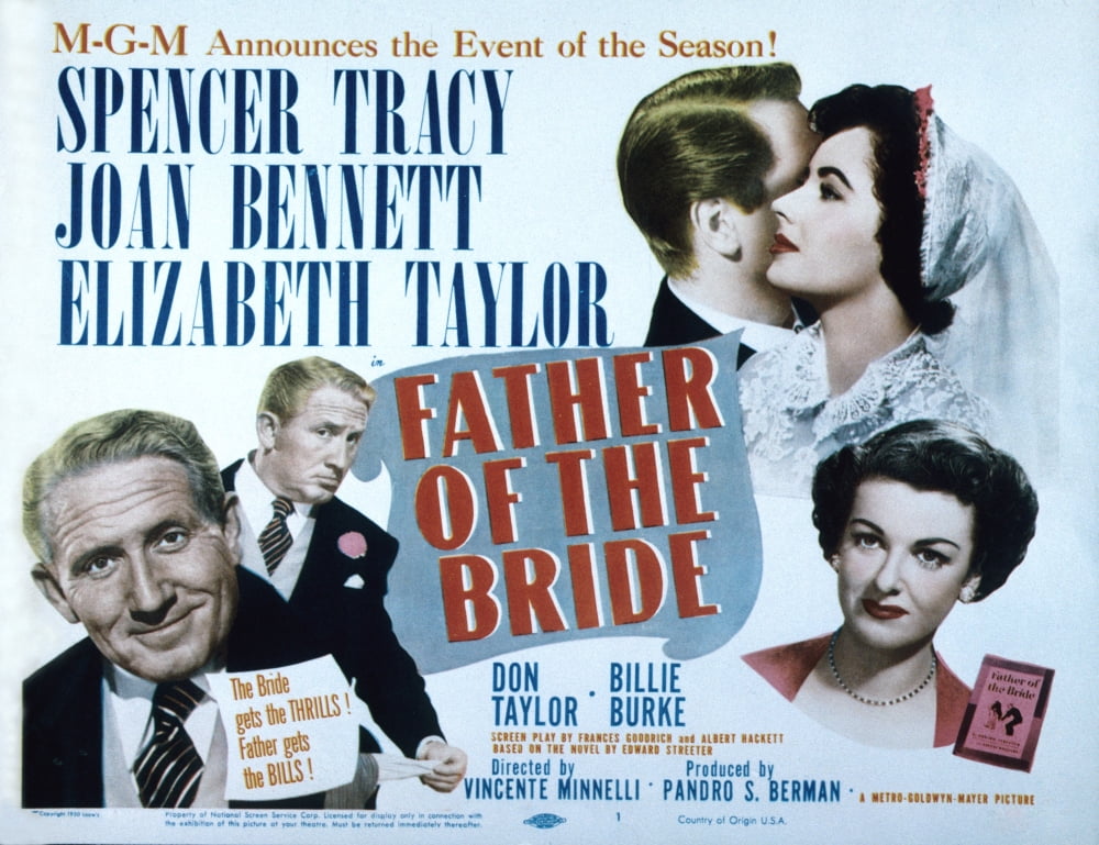 Father of the Bride Movie Masterprint Poster featuring Spencer Tracy, Elizabeth Taylor, and Joan Bennett