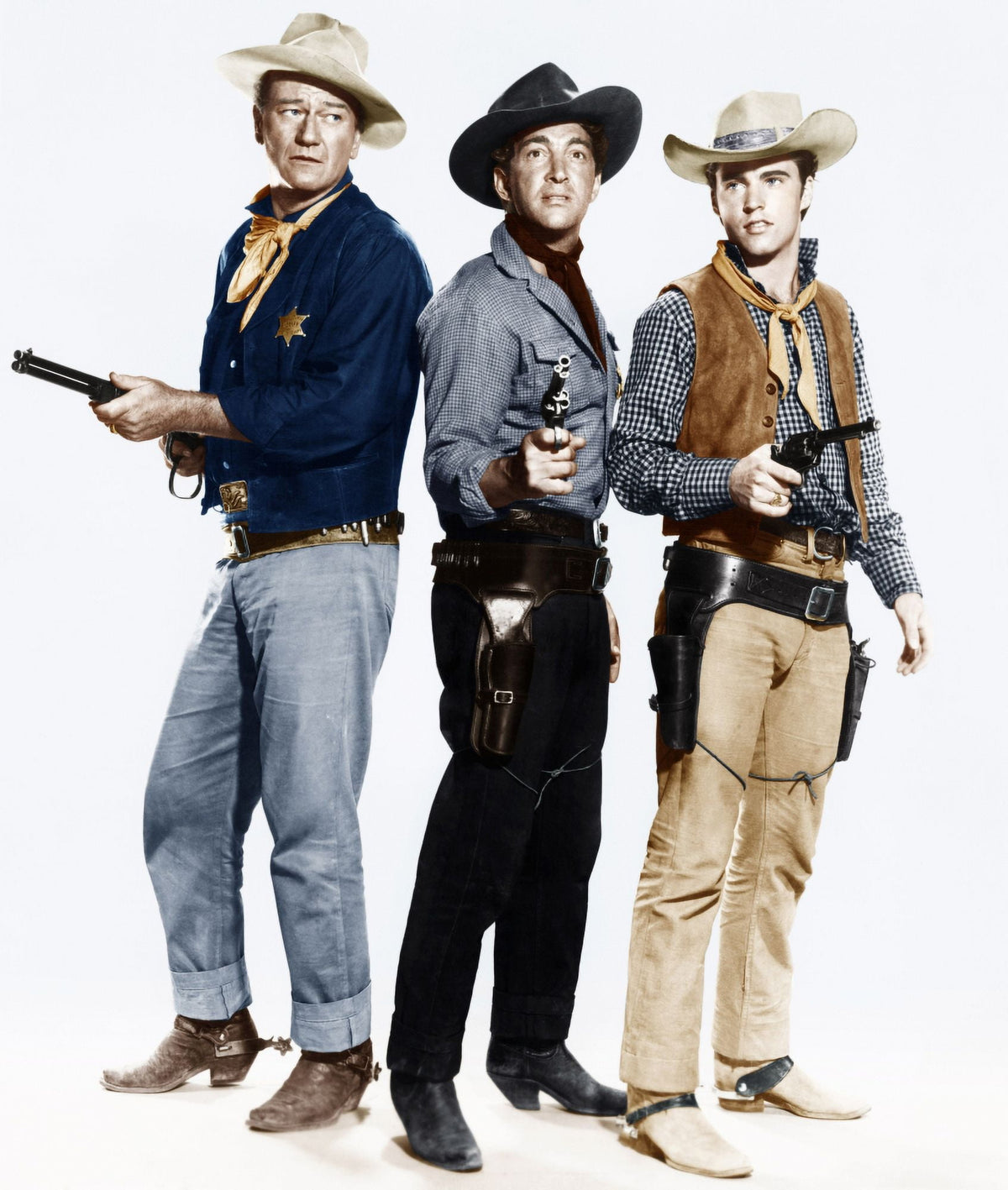 Rio Bravo photo print featuring John Wayne, Dean Martin, and Ricky Nelson from the 1959 film.