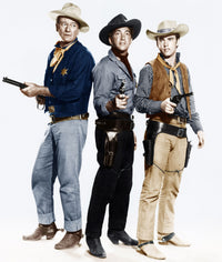 Rio Bravo photo print featuring John Wayne, Dean Martin, and Ricky Nelson from the 1959 film.