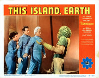 This Island Earth 1955 movie lobby card featuring Faith Domergue, Rex Reason, and Jeff Morrow