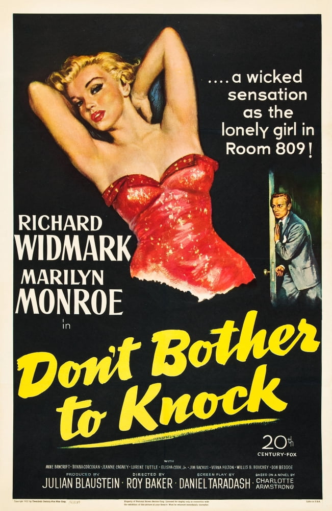 Don't Bother to Knock movie poster featuring Marilyn Monroe and Richard Widmark.