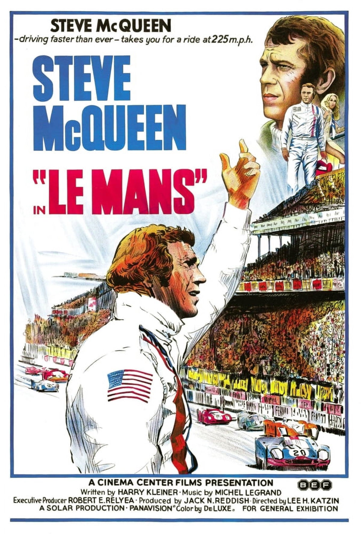 Le Mans movie poster featuring Steve McQueen, 1971 classic film.