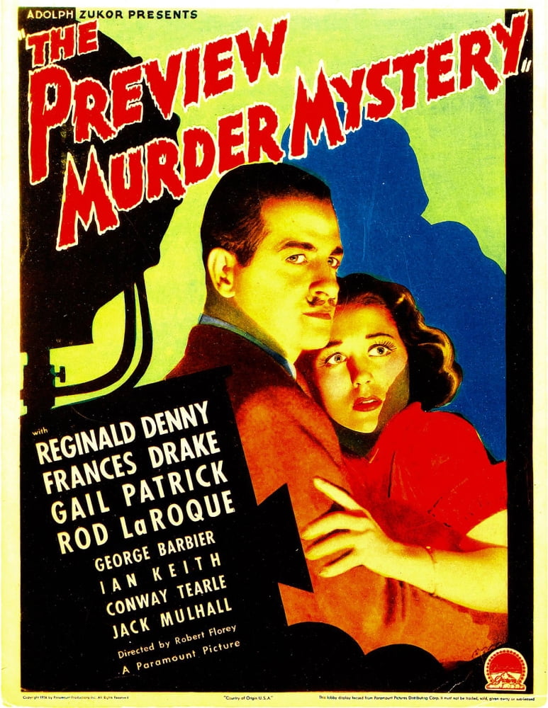 The Preview Murder Mystery 1936 movie masterprint poster featuring Reginald Denny and Frances Drake.