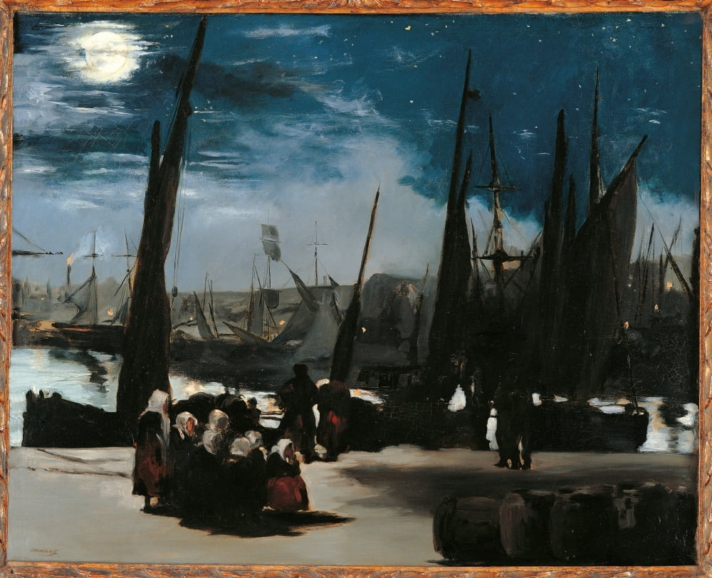 Moonlight Over The Port Of Boulogne Poster Print showcasing a serene night scene