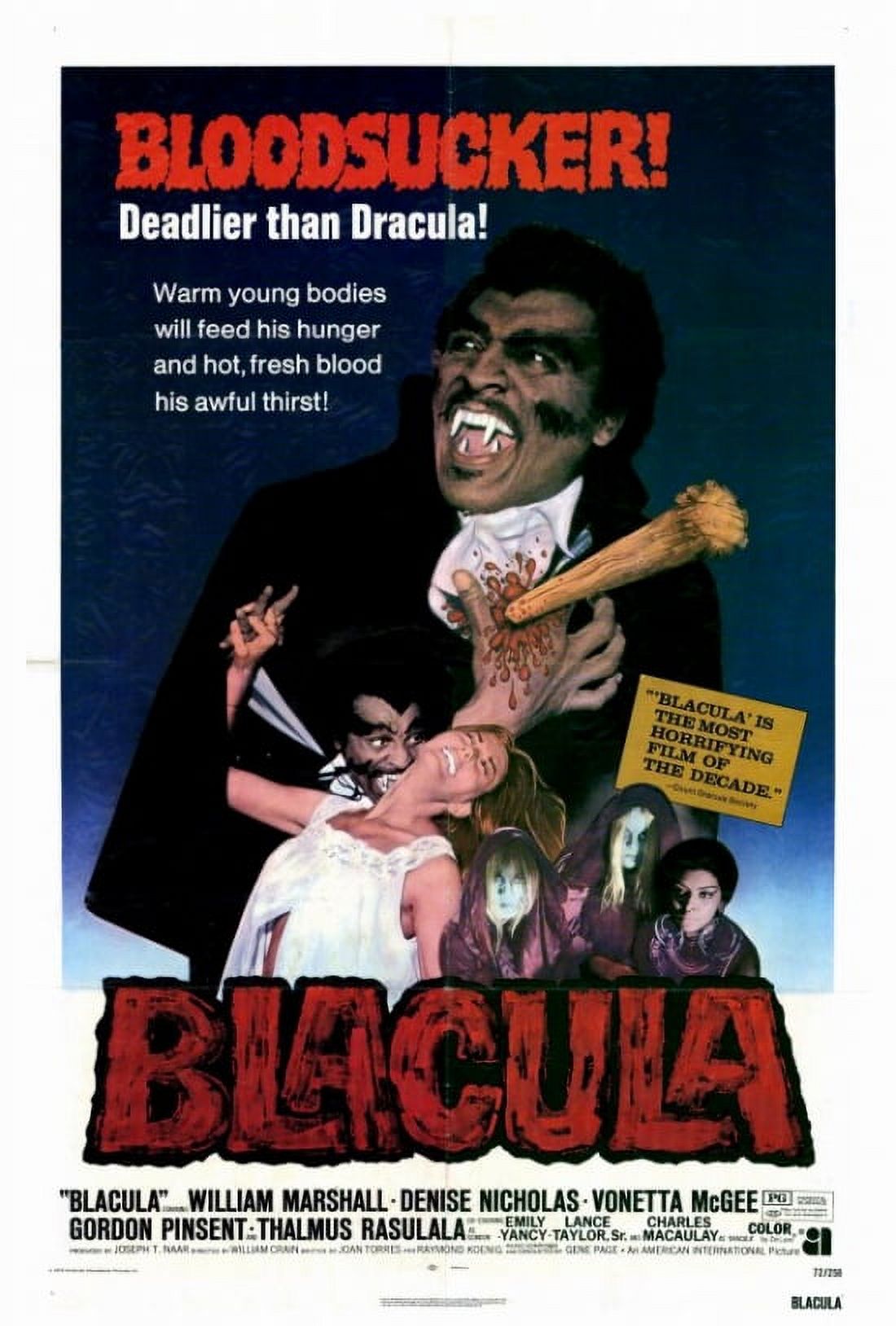 Blacula Movie Poster Print showcasing classic horror art in 27x40 size.