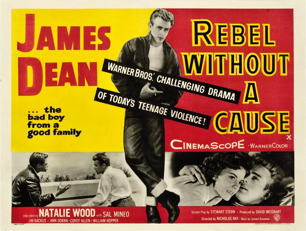Rebel Without A Cause movie masterprint poster featuring James Dean and Natalie Wood.