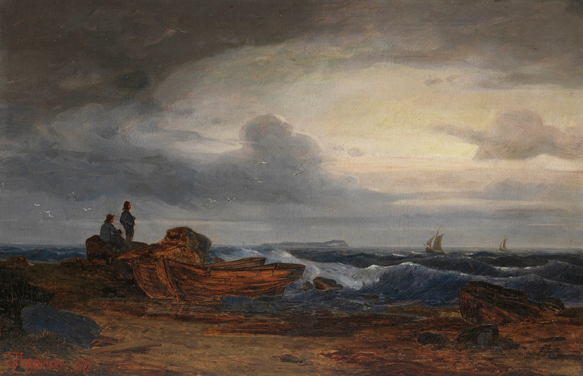 Fishermen and boats on the Baltic Sea art print by Karl Hagemeister from 1872
