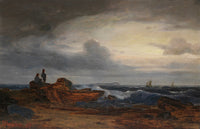 Fishermen and boats on the Baltic Sea art print by Karl Hagemeister from 1872
