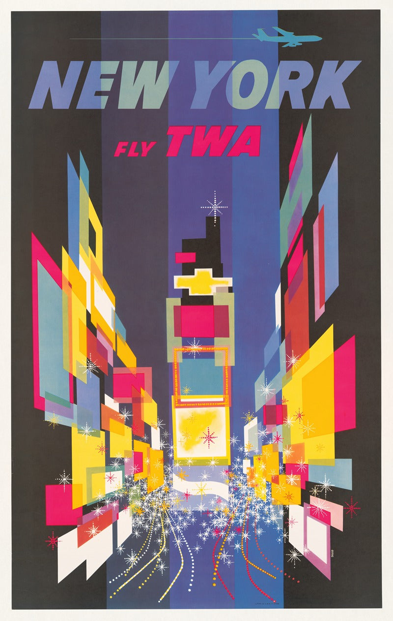 Fly TWA New York Vintage Travel Poster Print by David Klein