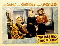 The Man Who Came To Dinner movie poster print featuring Monty Woolley, Bette Davis, and Ann Sheridan from 1942.