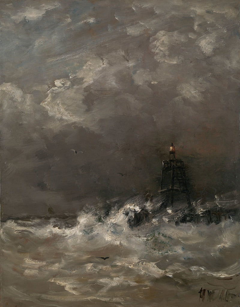 Lighthouse in Breaking Waves art print by Hendrik Willem Mesdag, showcasing the power of nature.