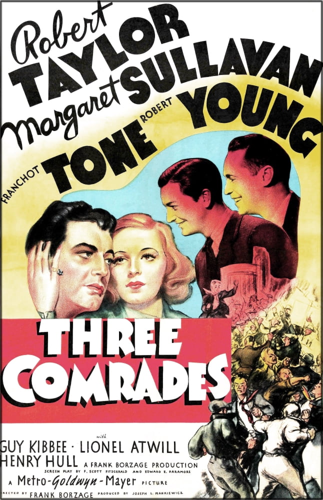 Three Comrades 1938 Movie Poster Print featuring Taylor, Margaret Sullavan, Robert Young, and Franchot Tone.