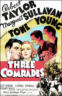 Three Comrades 1938 Movie Poster Print featuring Taylor, Margaret Sullavan, Robert Young, and Franchot Tone.