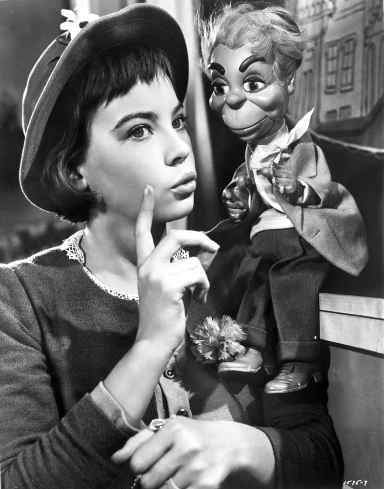 Leslie Caron photo print with a puppet wearing a hat