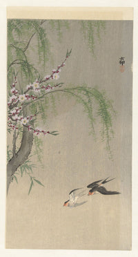 Swallows in Flight art print by Ohara Koson showcasing elegant birds in flight.