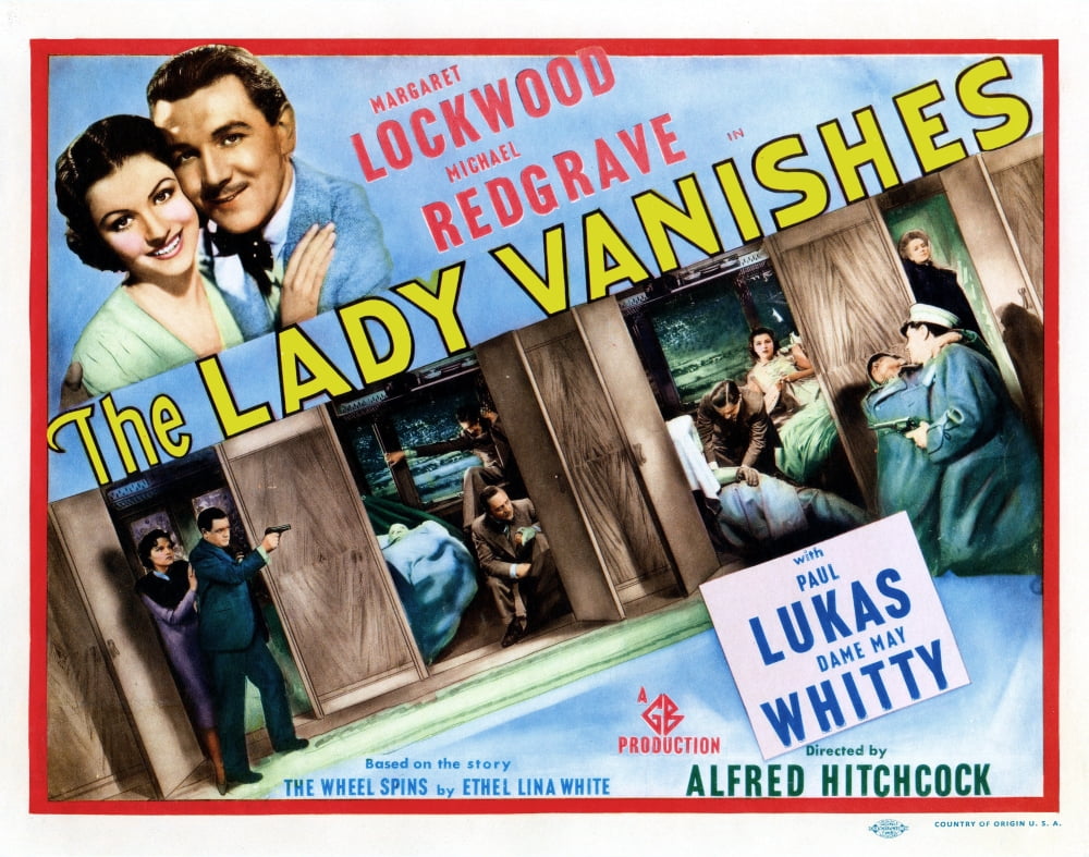 The Lady Vanishes movie lobby card print featuring Margaret Lockwood and Michael Redgrave.
