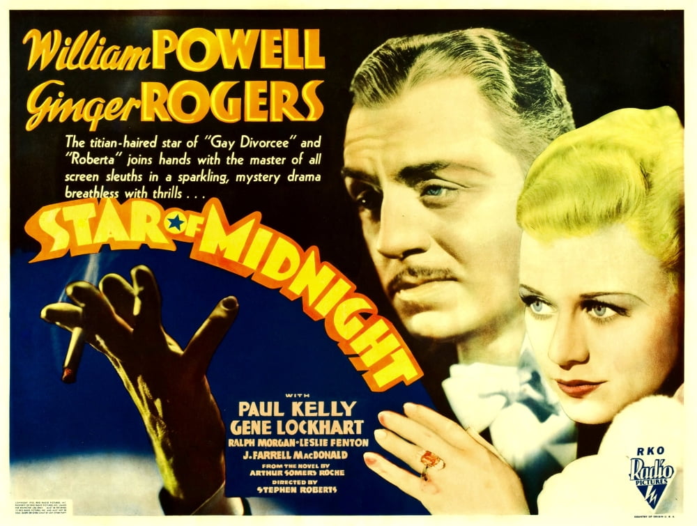 Star of Midnight movie poster print featuring William Powell and Ginger Rogers, 14x11.