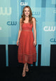 Elizabeth Gillies poster print at The CW Upfront 2017 in Maje dress by Derek Storm.