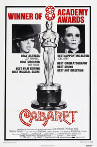 Cabaret movie poster print featuring Liza Minnelli and Joel Grey, 1972.