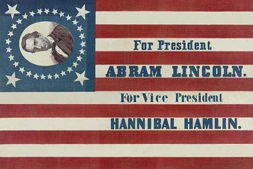 Abraham Lincoln Campaign Banner Art Print featuring a thirty-three star American flag