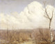 Autumn Day art print by Gerrit Willem Dijsselhof featuring a hunter and dog in an autumn landscape.