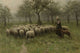 Shepherdess With A Flock poster print by Anton Mauve, depicting sheep and dogs in an orchard.