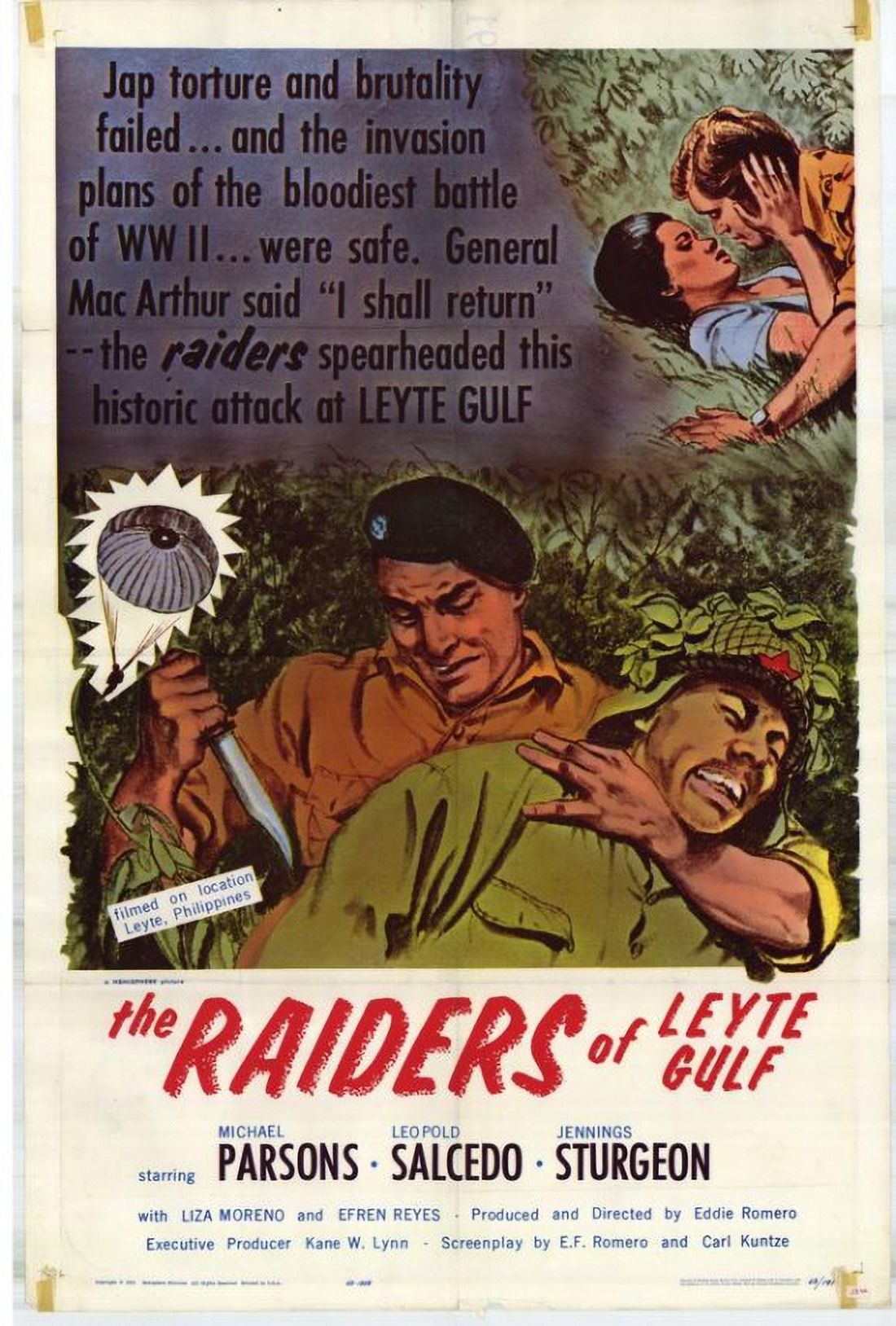 Raiders of Leyte Gulf Movie Poster - 11x17 print featuring historical battle scene.