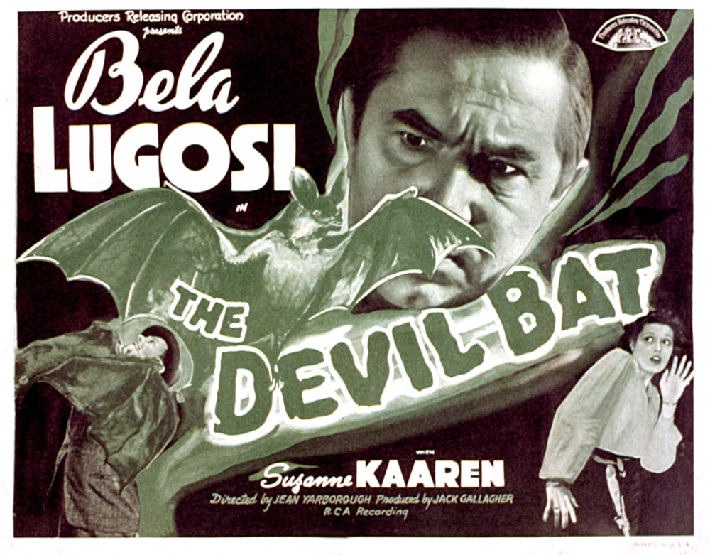 The Devil Bat movie poster print featuring Bela Lugosi from 1940.