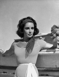 Classic portrait photo print of Elizabeth Taylor in a striped top.