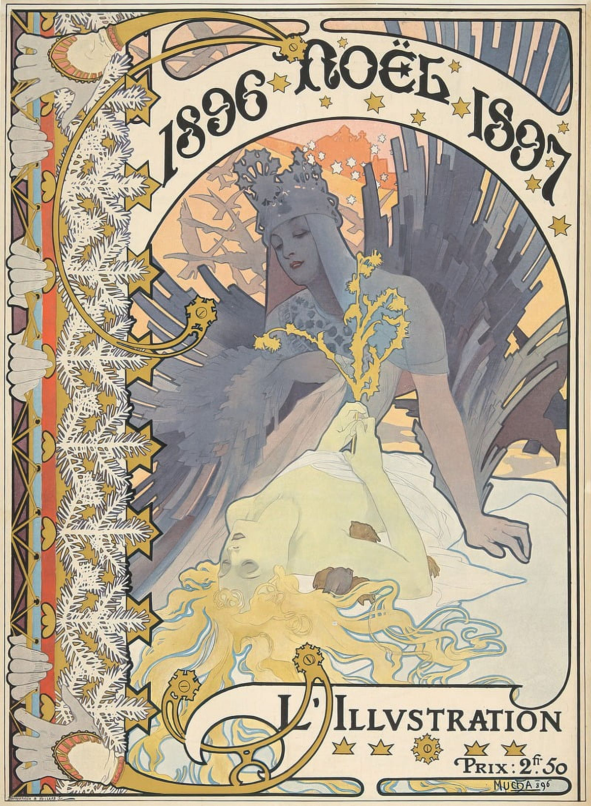 L'Illustration Noël 1896 poster print by Alphonse Mucha, showcasing holiday elegance.