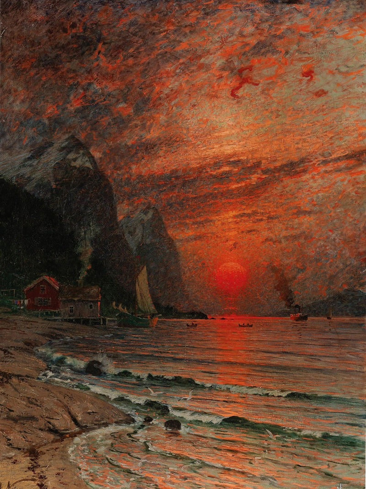 Sunset Over The Fjord Art Print by Adelsteen Normann showcasing vibrant colors.
