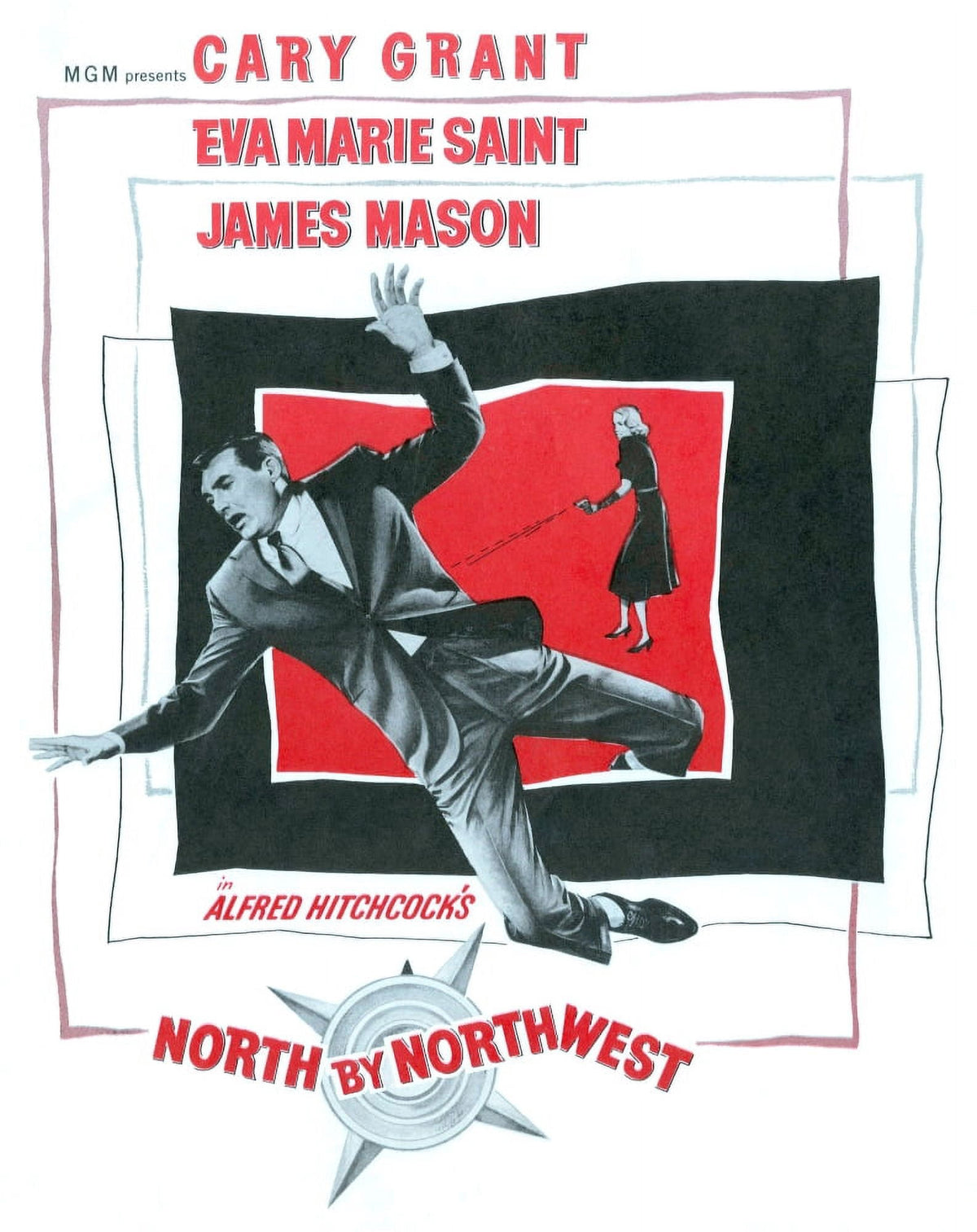 North By Northwest Movie Poster featuring Cary Grant and Eva Marie Saint, 1959 film classic.