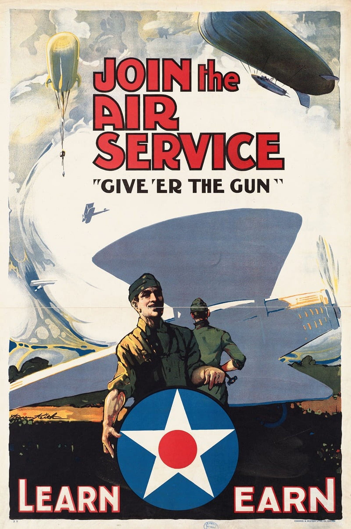 Join the Air Service - Give Her the Gun (1918) poster print by Warren Keith.
