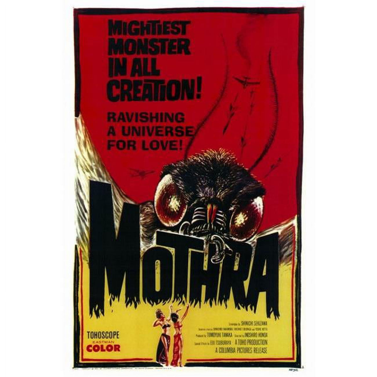 Mothra movie poster print featuring vibrant colors and classic film art.