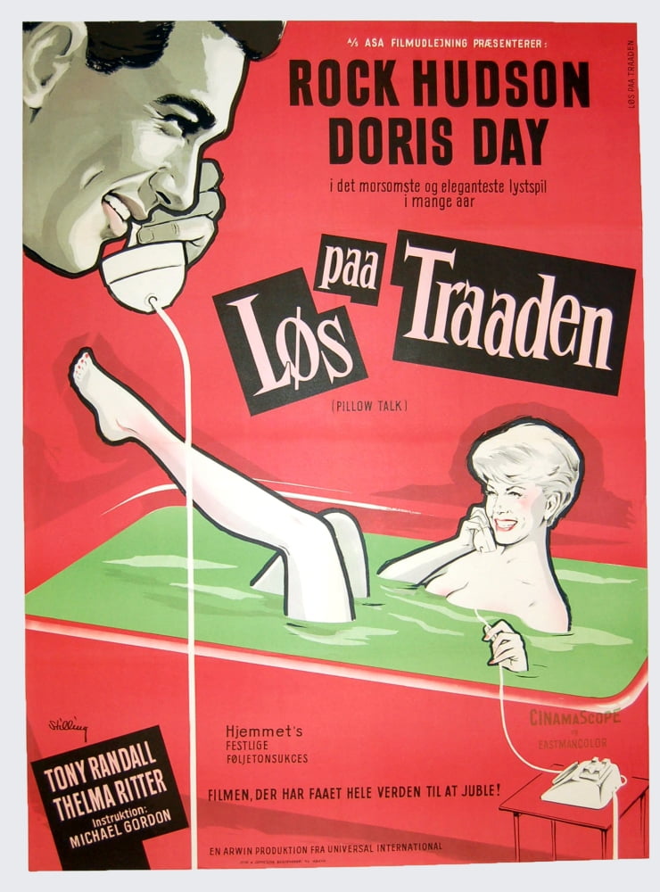 Pillow Talk movie poster print featuring Rock Hudson and Doris Day, 1959 classic film.