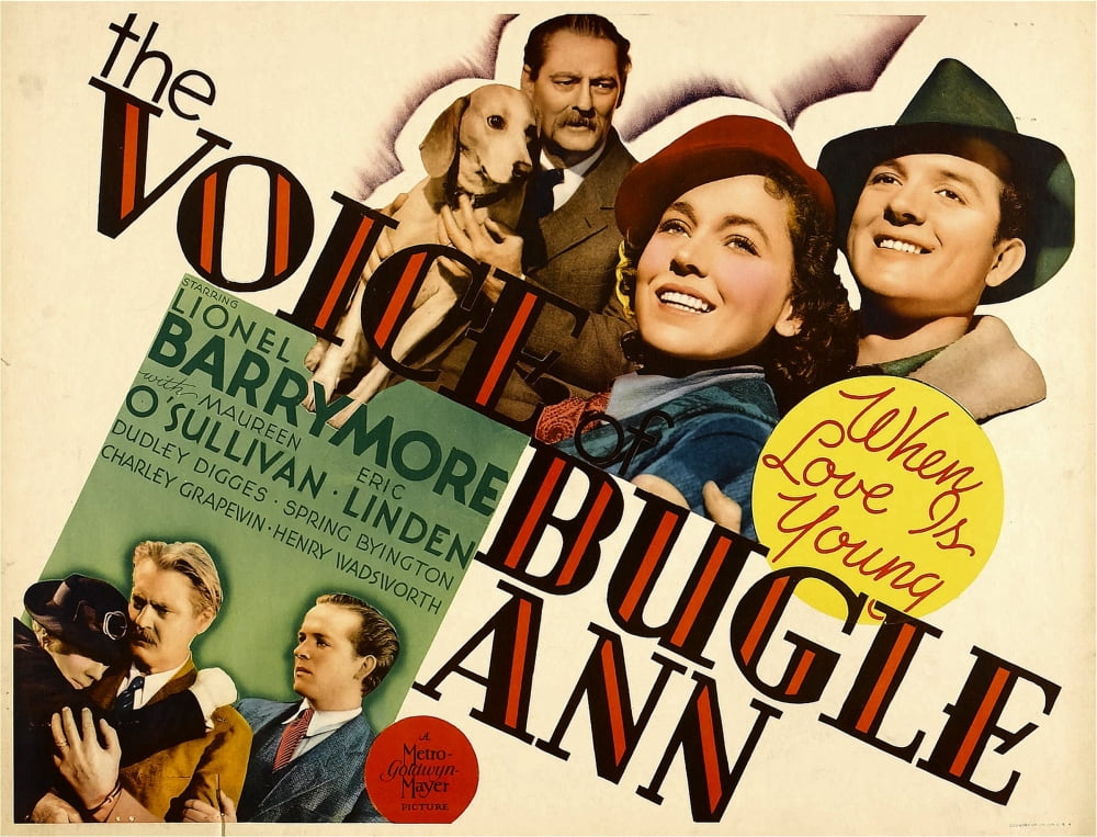 The Voice Of Bugle Ann movie masterprint poster featuring Lionel Barrymore, Maureen O'Sullivan, and Eric Linden.