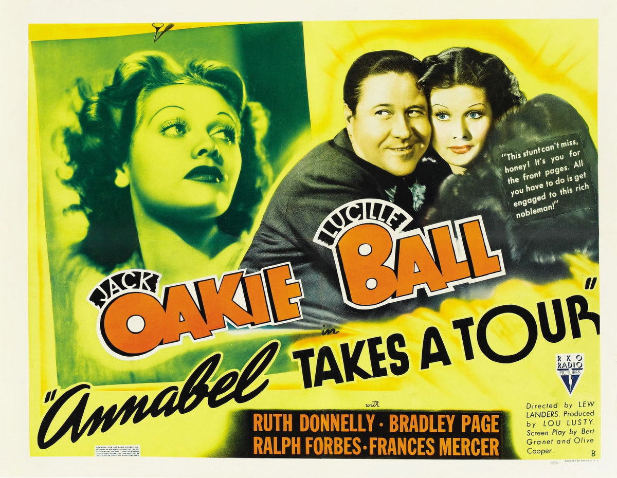 Annabel Takes A Tour movie poster print featuring Jack Oakie and Lucille Ball from 1938.