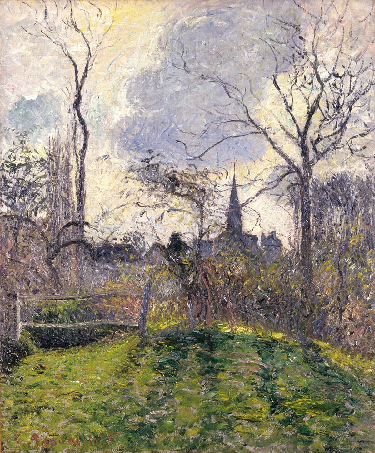 The Bell Tower of Bazincourt art print by Camille Pissarro, 1885