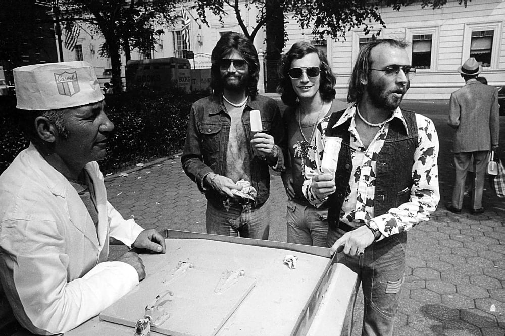 Bee Gees dining photo print, iconic music group artwork.