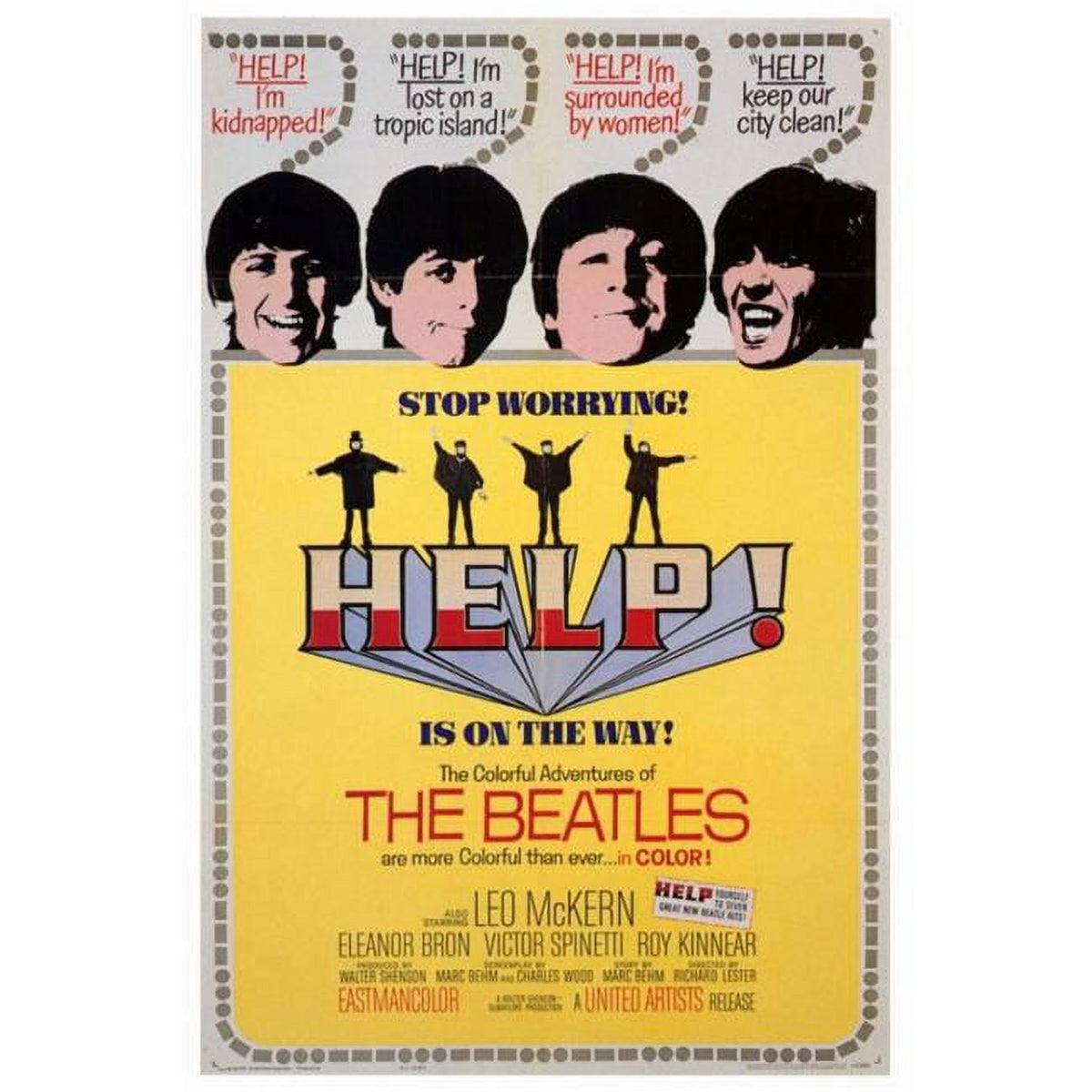 Help! Movie Poster Print featuring the iconic Beatles in vibrant colors.