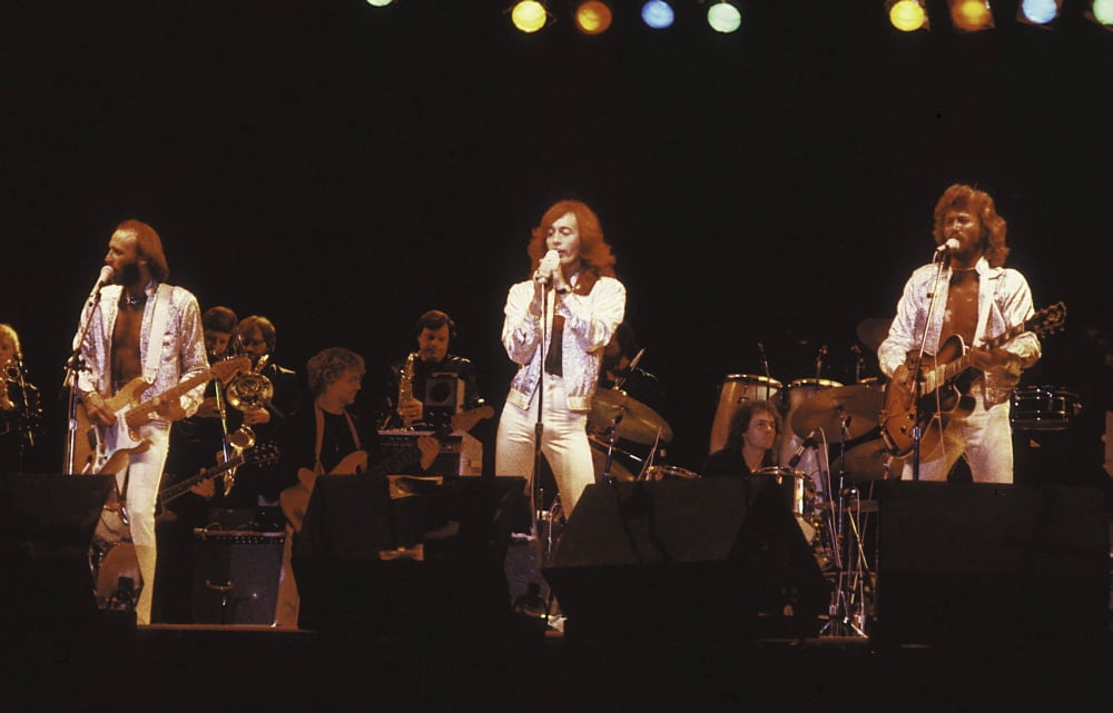The Bee Gees live concert photo print capturing the trio on stage.
