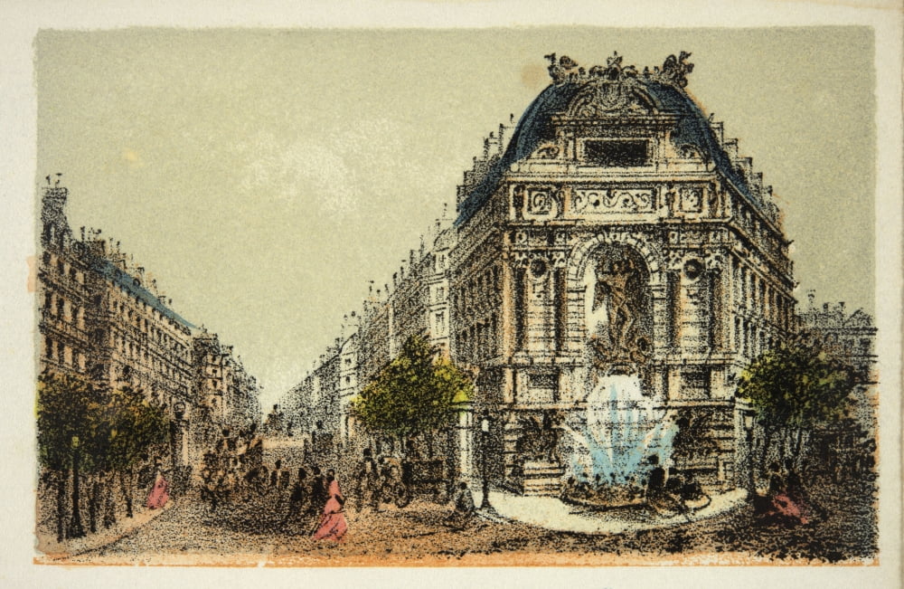 Gravure Paris En 1874 La Fontaine Saint Michel Poster Print