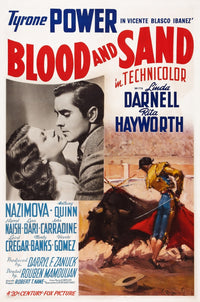 Blood and Sand movie poster featuring Rita Hayworth and Tyrone Power