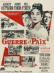 War and Peace movie poster print featuring Henry Fonda, Audrey Hepburn, and Mel Ferrer from 1956.