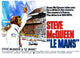Le Mans movie poster featuring Steve McQueen, 1971 film.