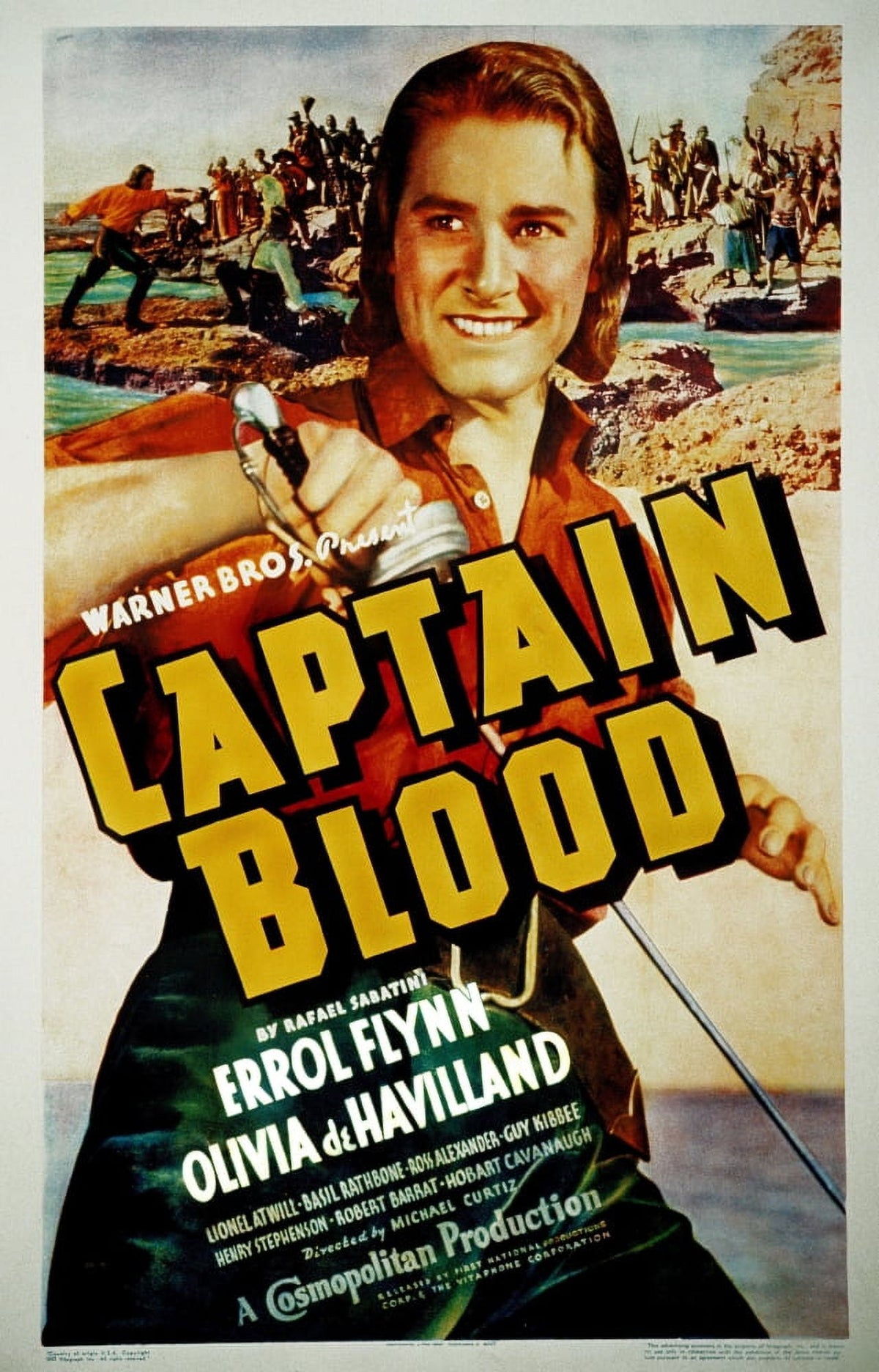Captain Blood movie poster masterprint featuring Errol Flynn, 1935.
