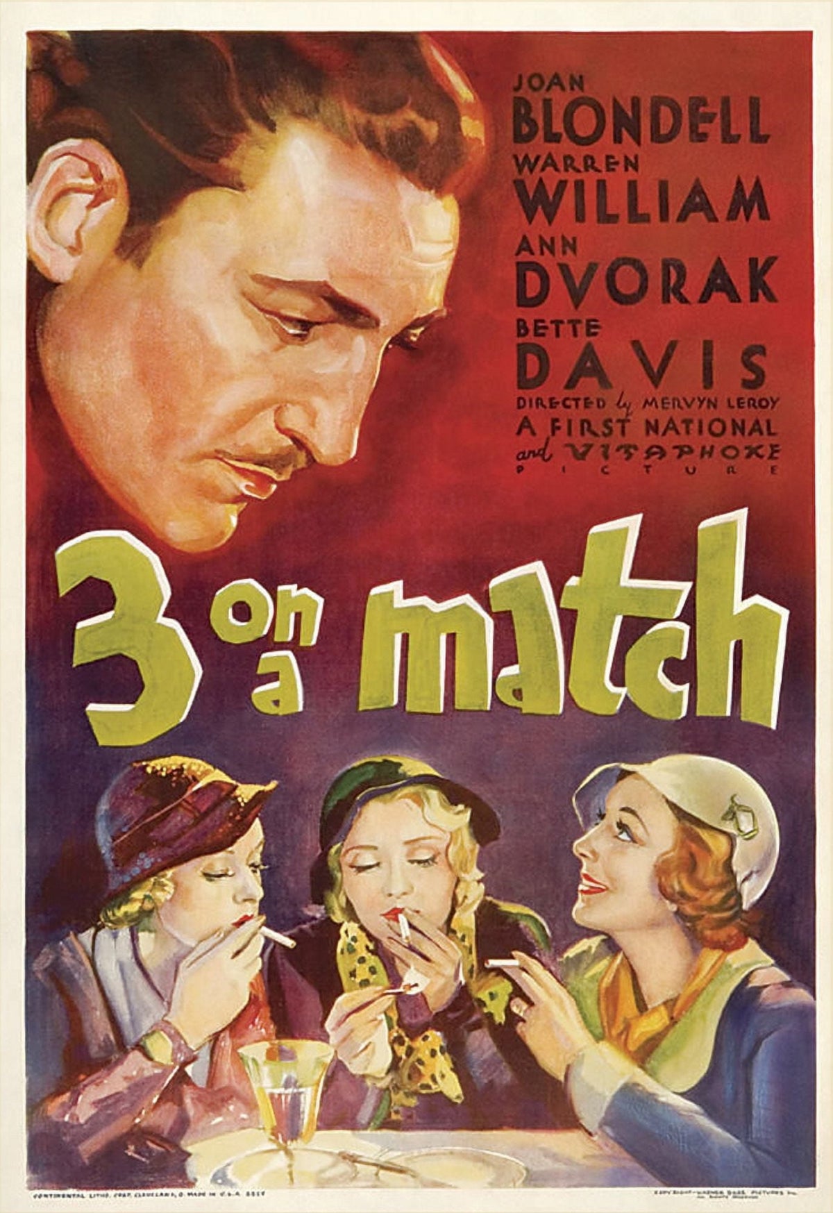 Three On A Match Movie Masterprint Poster Print featuring Warren William, Bette Davis, Joan Blondell, and Ann Dvorak.